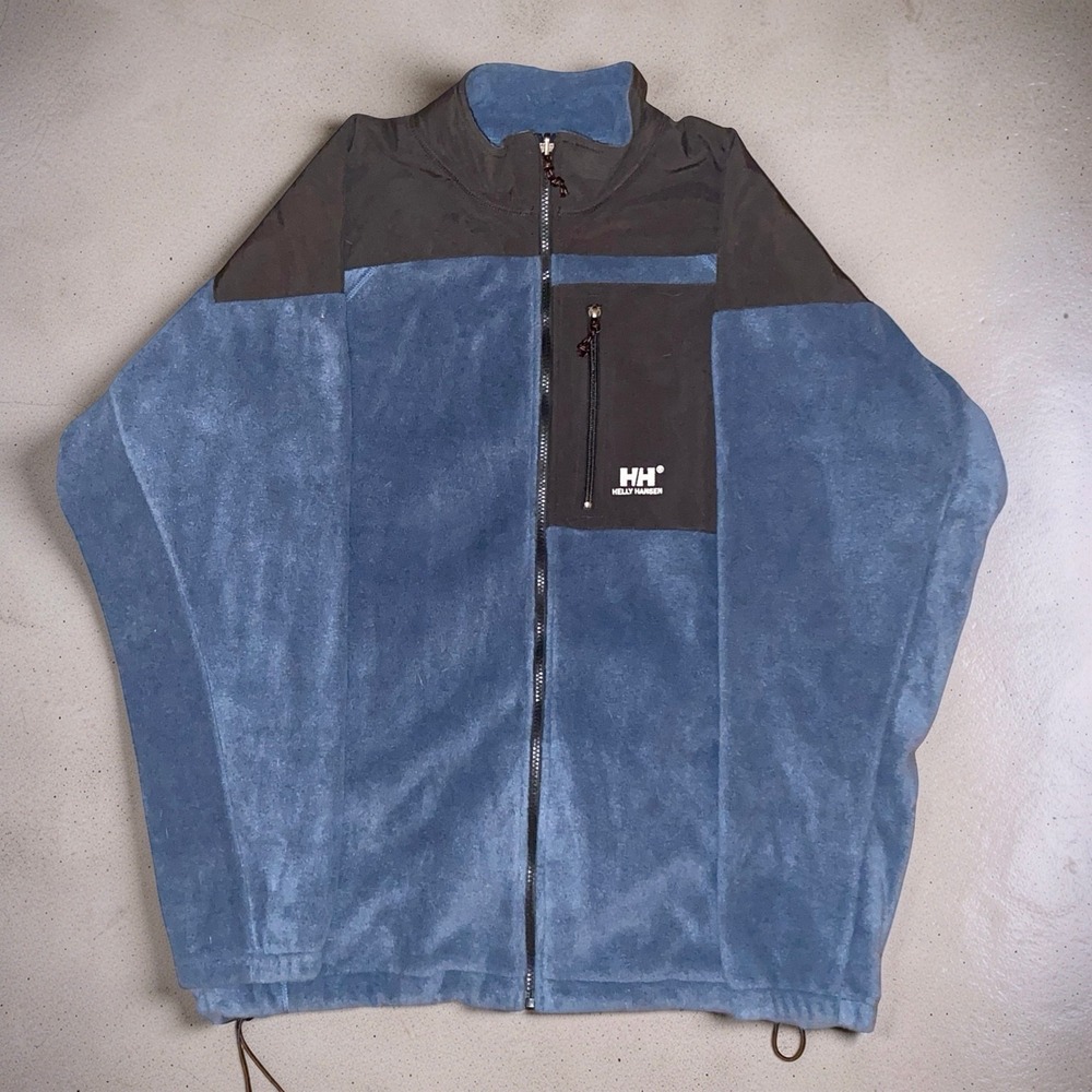 Helly Hansen Mens XL Blue Black Full Zip Fleece Jacket Outdoor Hiking